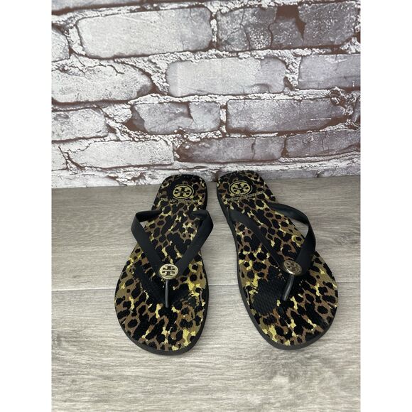 Tory Burch Animal Leopard Cheetah Print Black FlipFlops Sandals Women 9M US/40EU - Picture 10 of 16